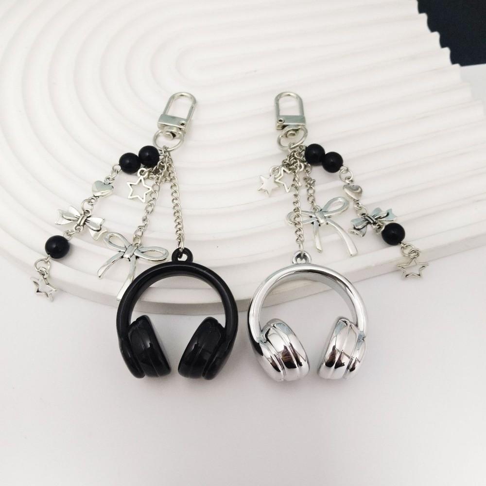 Black Silver Bow Star Bag Charms Beaded Pendants Creative Phone Lanyards  Girl