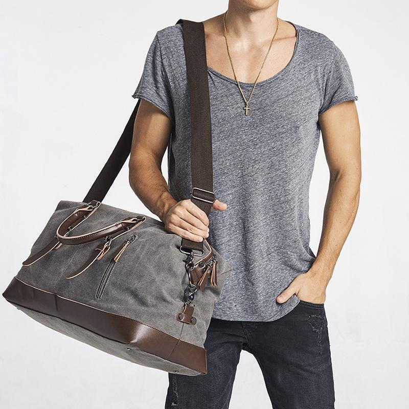 Large Capacity Male Travel Canvas Leather Bag  Male Luggage Bag  Travel Backpack