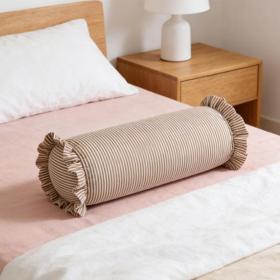 8" x 20" Striped Ruffle Bolster Decorative Pillow Long Cylinder Throw Pillow for Bed Couch Farmhouse Boho Home Decor