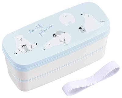OSK Bento Polar 2 Niveaux Boîte à Lunch Ceinture à Lunch Fabriqué au Lave-vaisselle Micro-ondes Empilable Compact Facile Pour l'École Élémentaire Adultes Boîte, Ours, Boîte, Baguettes,