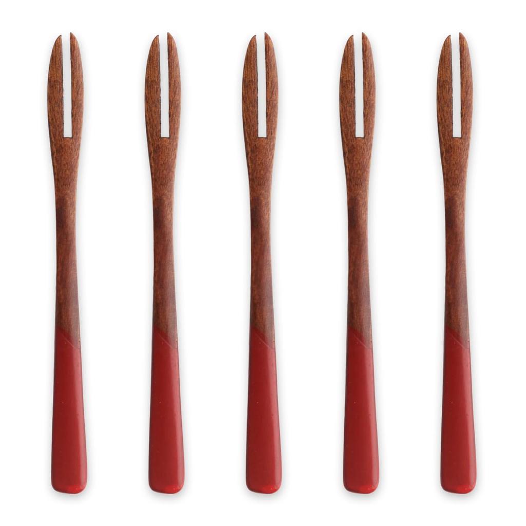 Wooden Current Model J-kitchens Two-Prong Fork, Red, 5-Piece Set, 13x1cm,