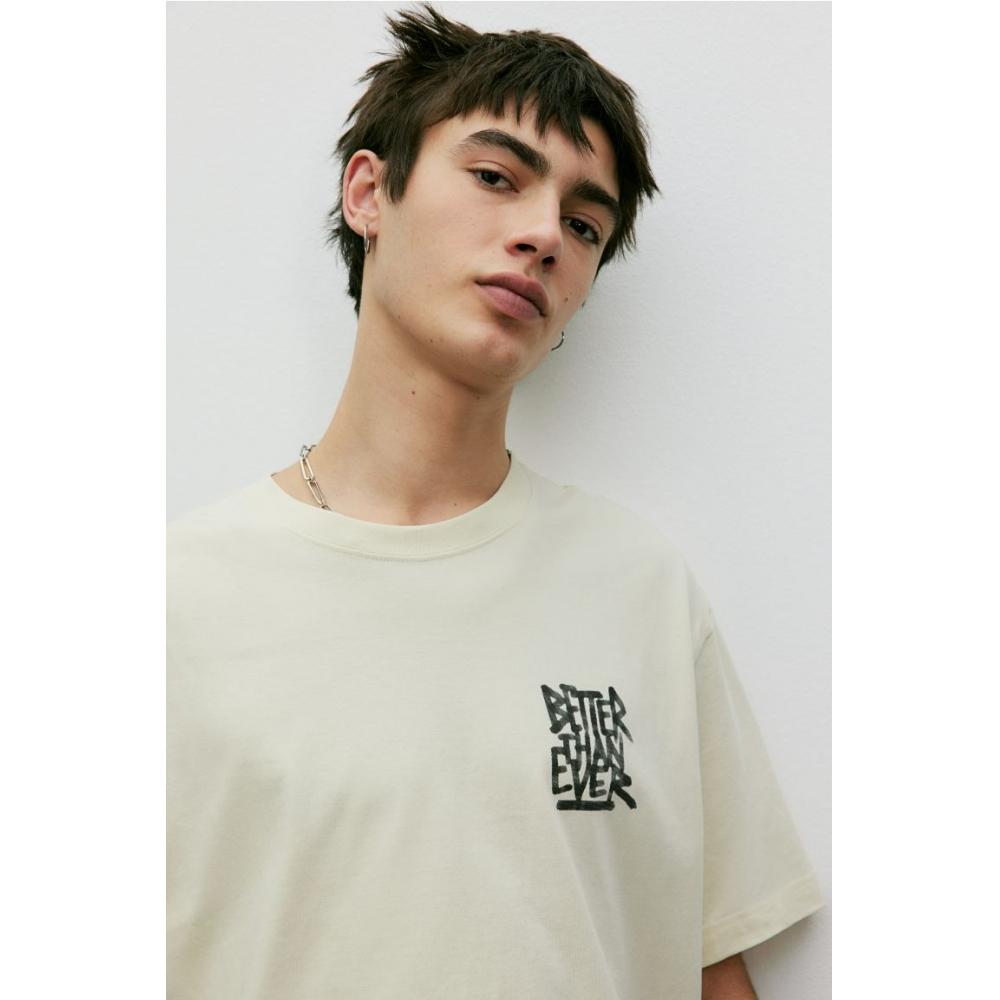 H M Loose FiT PrinT T sHirT ligHT Beige beTTer THan Ever