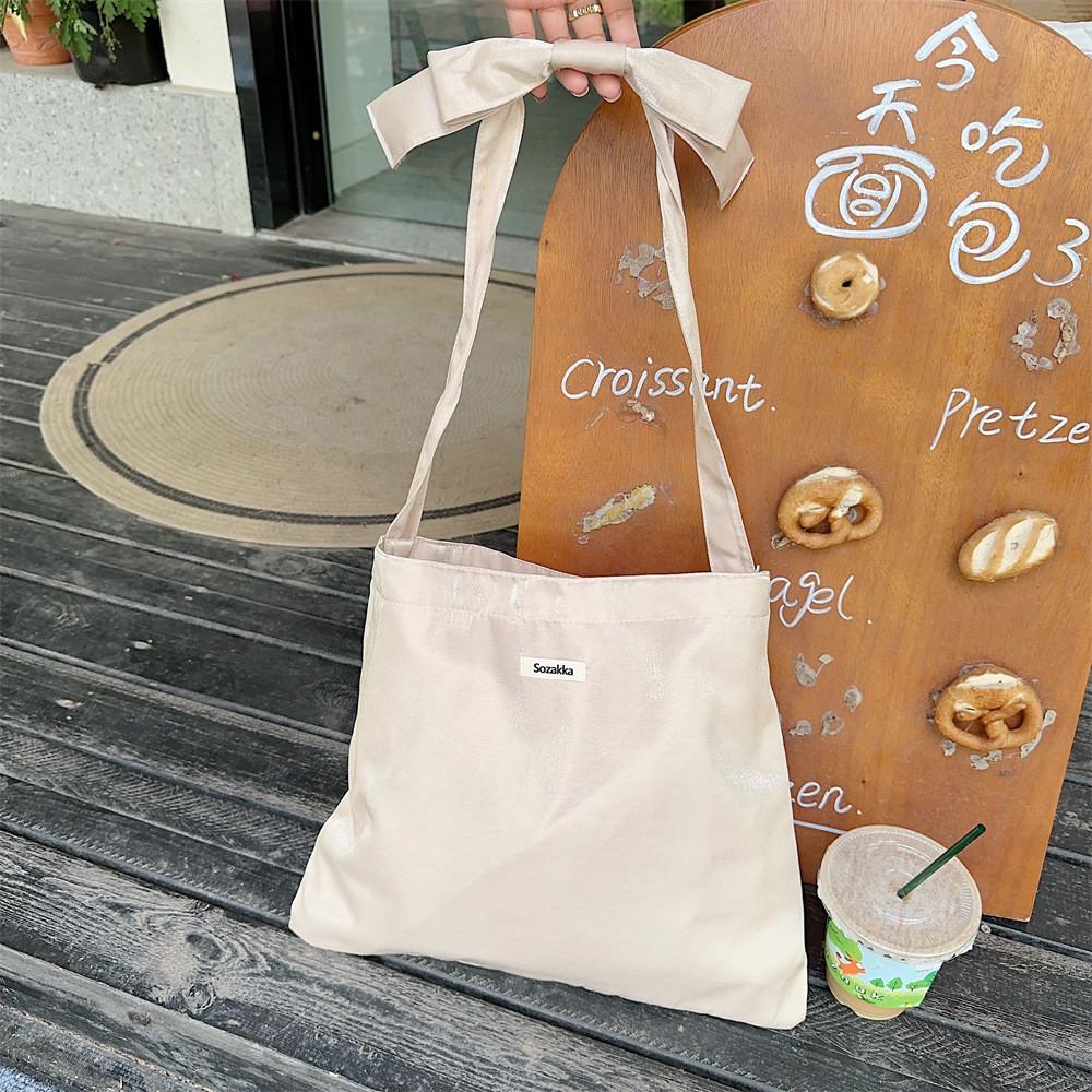 Trendy Soft Tote Bag With Bow For Women 2024 Everyday Use Pink Green Beige