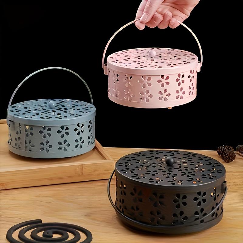 Vintage Metal Mosquito Coil Holder with Handle Portable Iron Incense Burner, Decorative Cut Out Patterns, No Batteries Needed for Home Outdoor Use