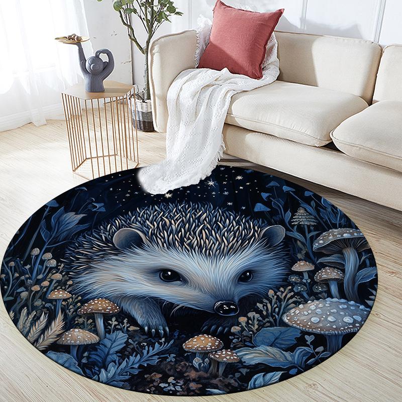 Night Animals  Round Area Rug,Carpet Rug for Living Room Bedroom Sofa Playroom Decor,Non-slip Floor Mat