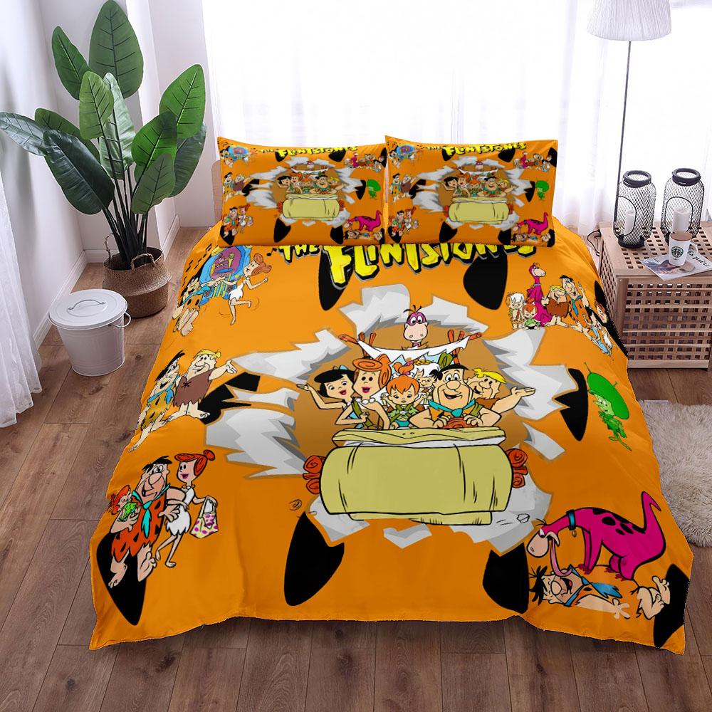 3D Anime The Flintstone Duvet Cover Set King Queen Double Full Twin Single Size Bed Linen Bedroom Duvet Cover Sets Home Textiles