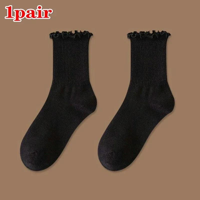 1/2/3pairs Cotton Ruffles Ankle Socks Women Lolita Cute Kawaii Korean Stocking Girl Spring Black White Middle Tube Japanese Sox