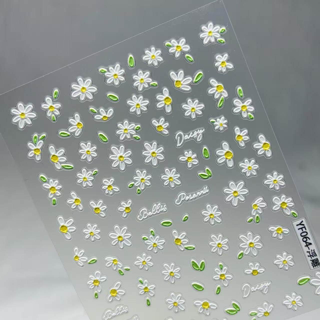 3D Embossed Daisy & Floral Nail Art Stickers for Spring