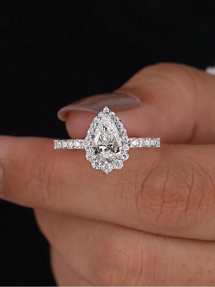 925 Sterling Silver Shiny Full White ZirconWater Drop Ring For Women Engagement Wedding Simple High Quality Fine Jewelry