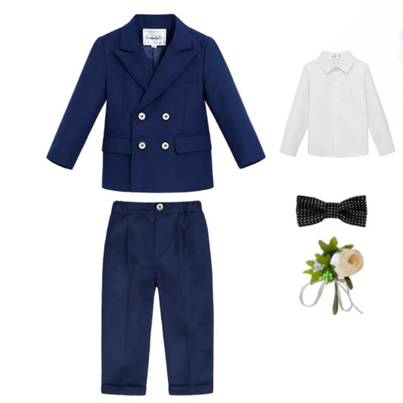 

Детский костюм, модный двубортный пиджак с пуговицами, формальный свадебный банкетный наряд для мальчика, детский костюм для игры на пианино 90cm синий
