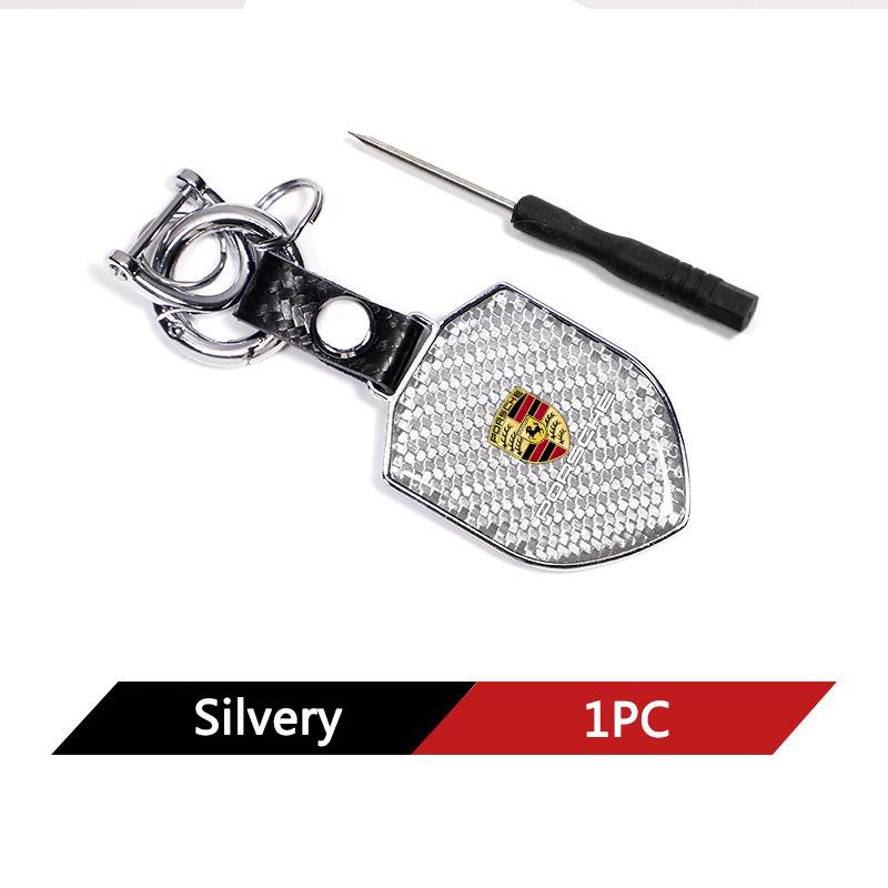 Carbon Fiber Car Logo Keychain Shield Type Key Ring For Porsche Panamera Cayenne Taycan 911 718 Macan Carrera-GT 928 944 968 944