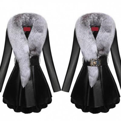 Faux Fur Coat Women Winter Female Sheepskin Coats Pure Color Faux Fox Fur Collars Snap Fastener Furs