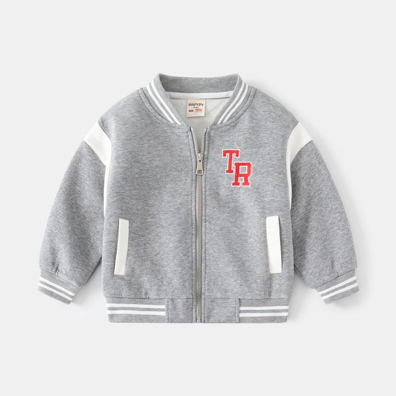 Baseball Uniform Outwear Spring and Autumn Boy's Zipper Shirt Sweatshirt Thickened Korean Style Children's Clothing Baby Boys' Letter Clothes