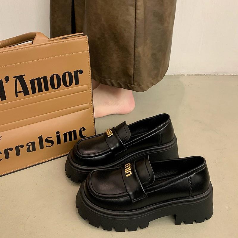 British style small leather shoes 2025 women's muffin bottom spring new versatile platform shoes black Mary Jane loafers