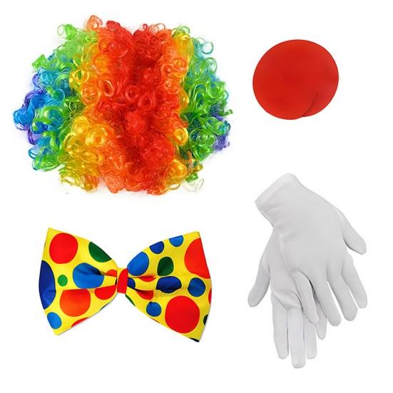 Yousheng Halloween Clown Cosplay Costume Kit Wig Red Nose Gloves Vest Tie Shoe Men Women Adults Party Stage Performance Clown Dress-up Prop Clothes