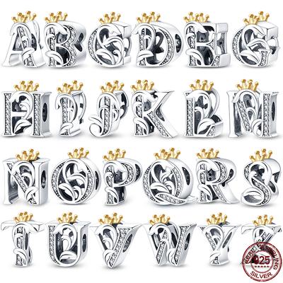 Copper 26 Letters Rose Gold Plated Crown Charms Fit 3Mm Bracelet Diy Jewelry For Women New In