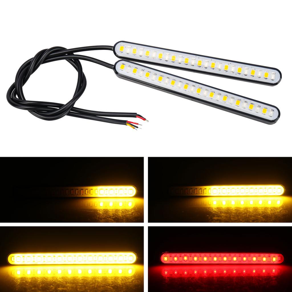 2x 24SMD LED Motorcycle Light Bar Strip Rear Tail Brake Stop Lamp License Plate Lights Flowing Turn Signal Indicators Universal