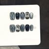 Handmade Press On Nail Black Gray Gradation Cat Eye Hand-painted Flame Pattern 3D Diamond Ultra-short Coffin Fake Nail Patch Artificial Nail Reusable