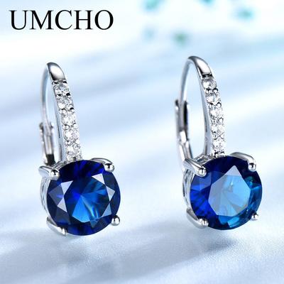 8MM Round Zircon 925 Sterling Silver Nano Sapphire Earrings