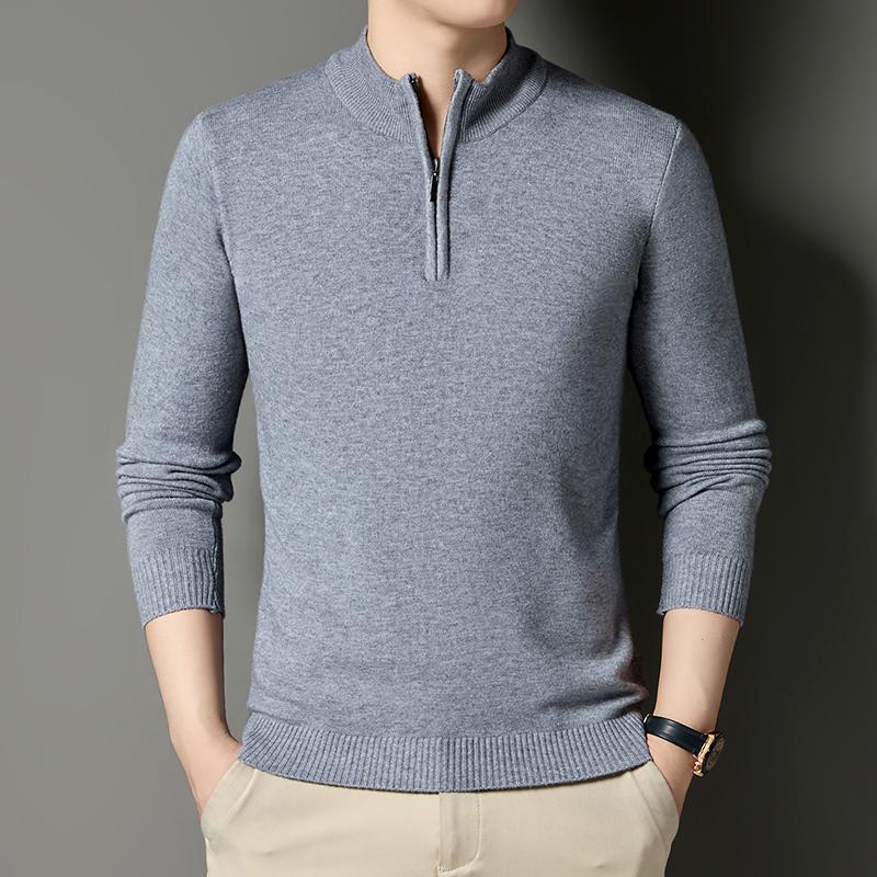 Frühling und Herbst Neuer Strickpullover für Herren, Langarmpullover für lässige Herren, Pullover mit Kragen und Reißverschluss für Herren