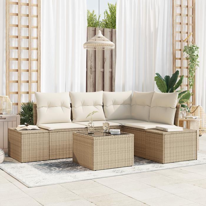 VidaXL Ensemble de Canapés de Jardin 5 Pièces avec Coussins Marron Rotin Poly 3347051