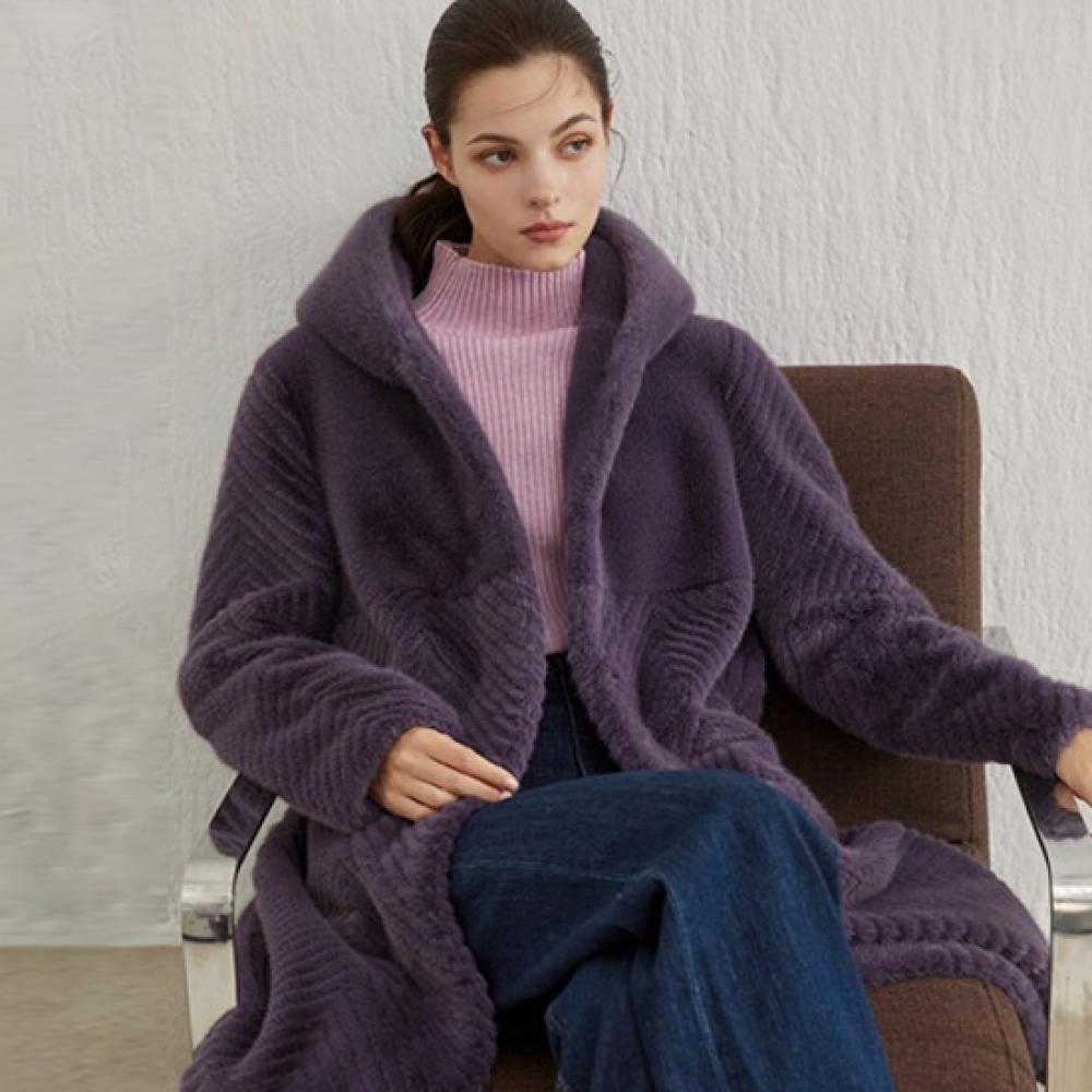 Elua Vegan Faux Mink Hood Long Coat Select 4 Types