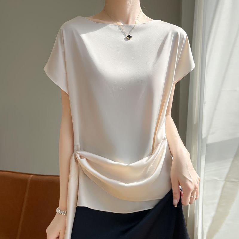 Cross2025 Women's One-Shoulder Ice Silk Summer T-Shirt