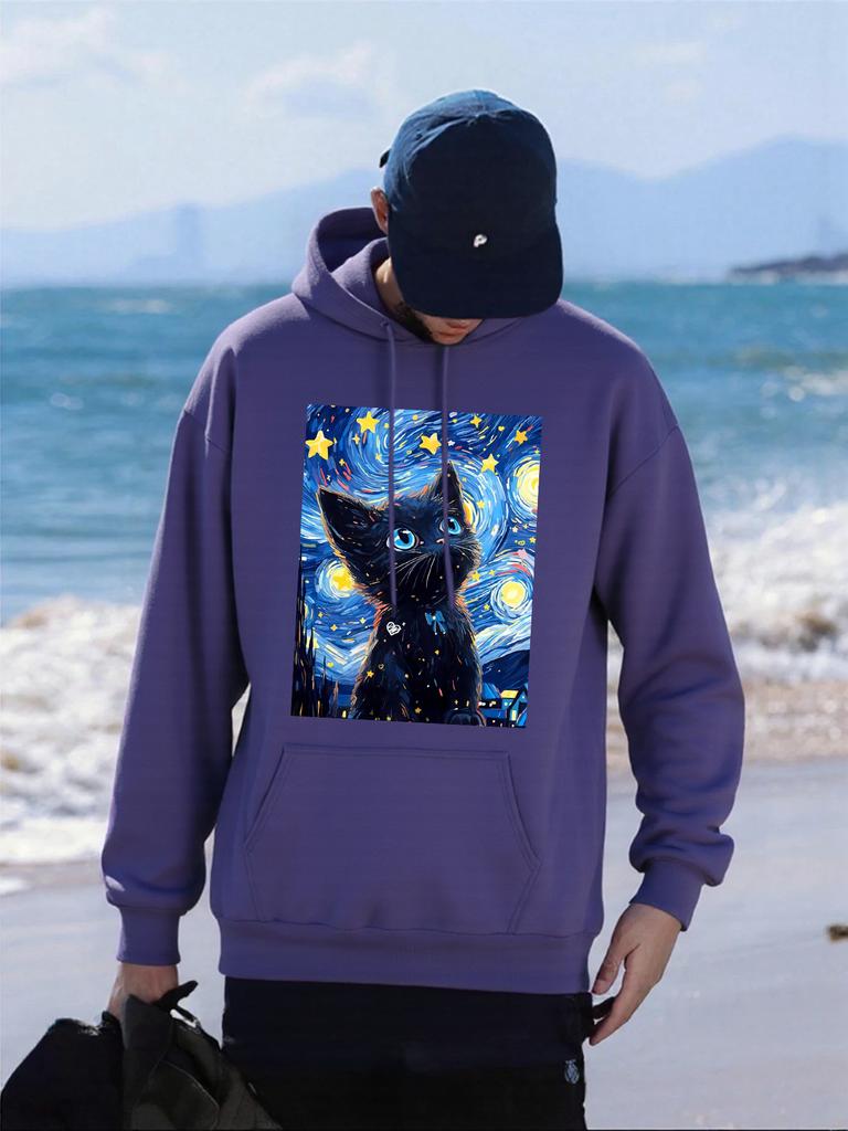 Colorful Oil Painting Cat Printed Men Hoodies Hip Hop Oversized Hoody Casual Fleece Male Sportswears All-Match Autumn Clothes