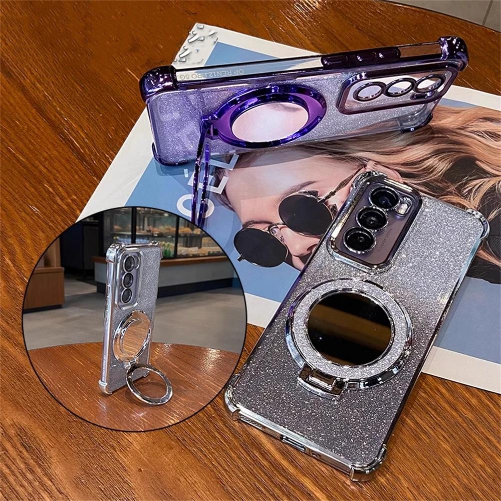 Glitter Mirror Bracket Case for Samsung S25 FE S24 Ultra S23 S22 Plus A17 A07 A56 A36 A53 A55 A16 A15 Luxury Cover