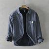 Winter Warm Men Shirt Daily Casual Men Tops Korean Style Striped Fleece Shirt Lapel Collar Brushed Button Up Shirt