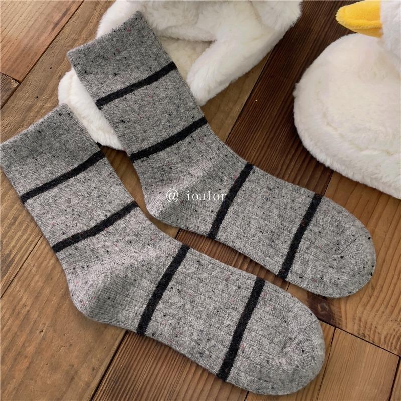 Ladies Autumn Winter Thick Striped Wool Medium Tube Pile Socks