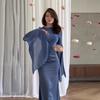 2024 Summer Patchwork Tulle Long Satin Slimming Dress with Large Sleeves