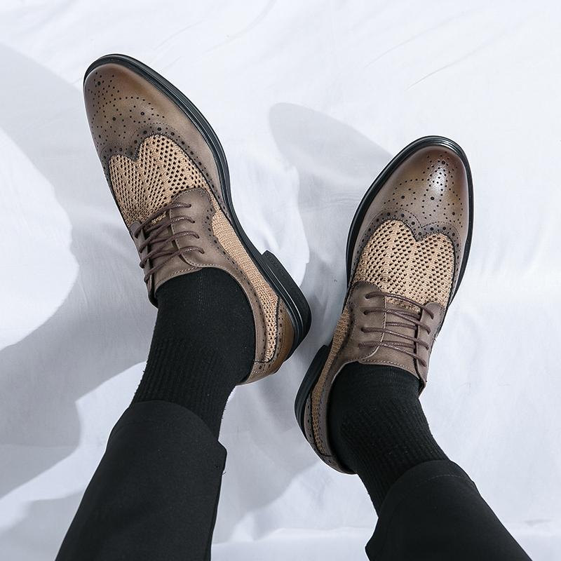 Men Brogues Grey Derby Wedding Dress Summer Pointed Toe Elevator Shoes Tuxedo Prom Blazers Shoes Plus Size
