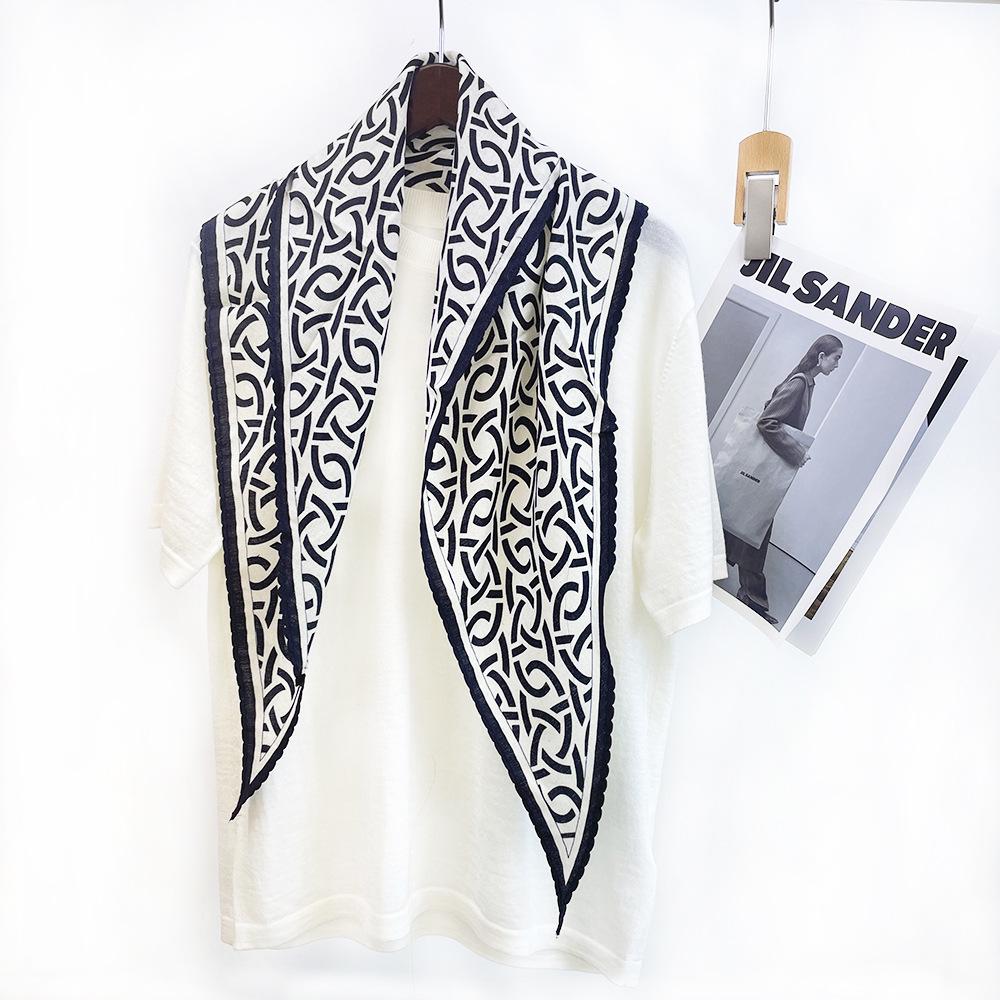 Versatile Silk Wool Diamond Lace Scarf: Double-Sided Real Silk, Warm Print Neckerchief for Women