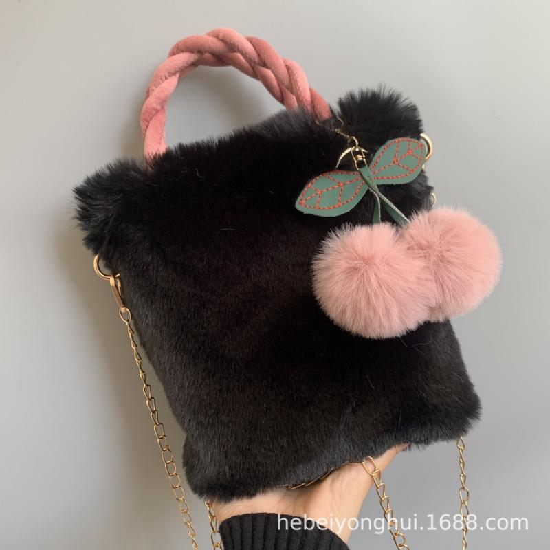 

Милая плюшевая сумка, сумка с вишнями, женская портативная сумка-тоут, новая осенне-зимняя плюшевая сумка, наплечная сумка-мессенджер. чёрный