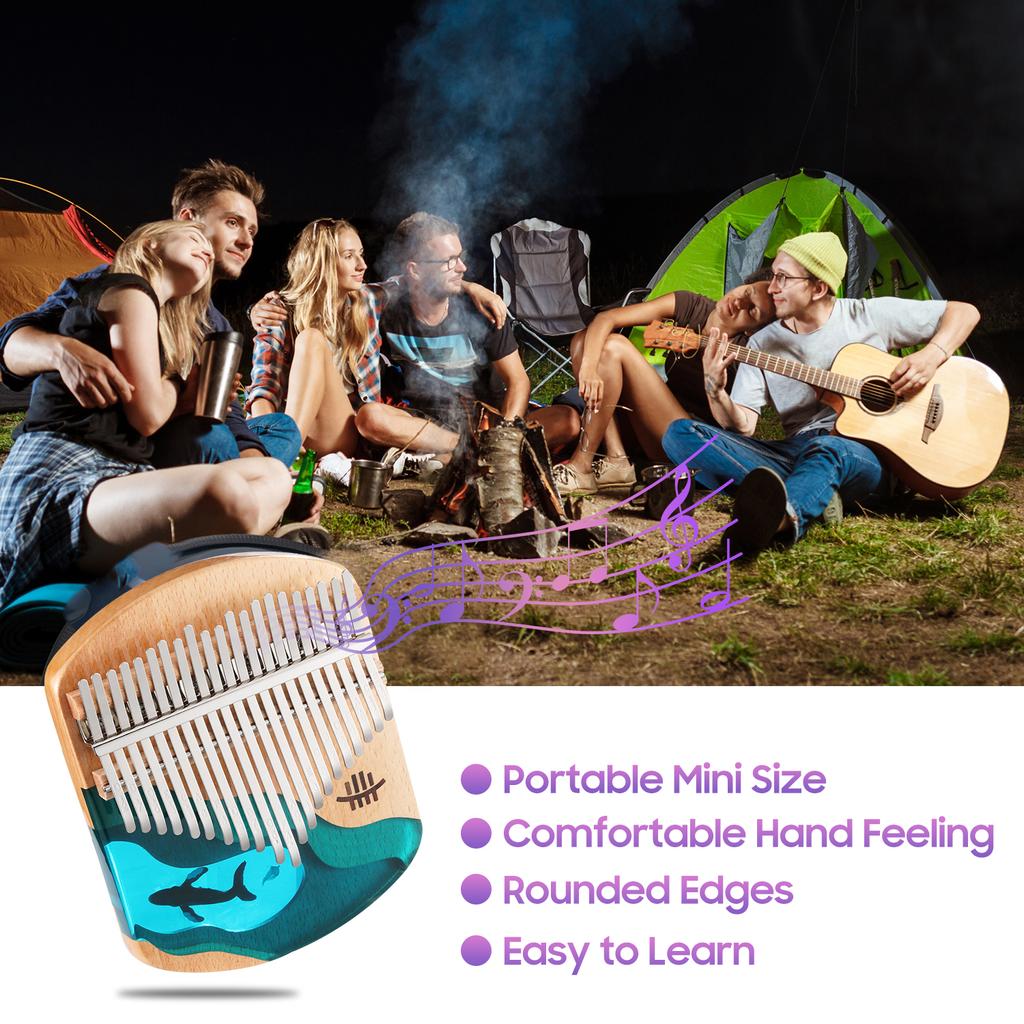 Hluru Kalimba Piano De Pulgar 21 Teclas Madera De Haya Pulgar Dedo Piano Instrumento Musical Portátil Azul