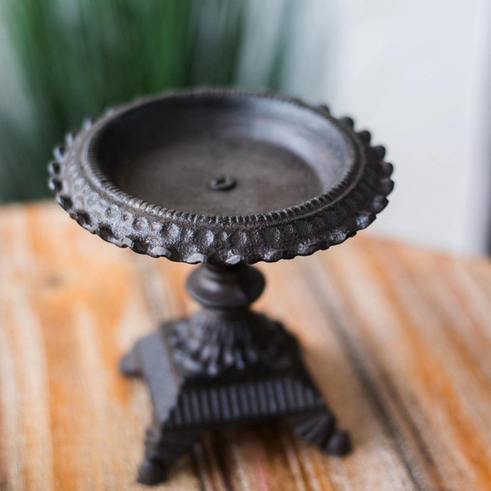 5.12in Vintage Pillar Candle Stand Iron Ornate Iron Candlestick  Fireplace Mantel Decor