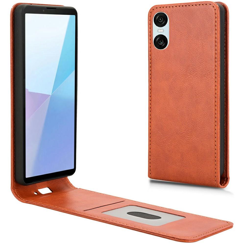 

For Sony Xperia 10 VI Case with Card Slot Magnetic Vertical Flip Leather Phone Cover Orange