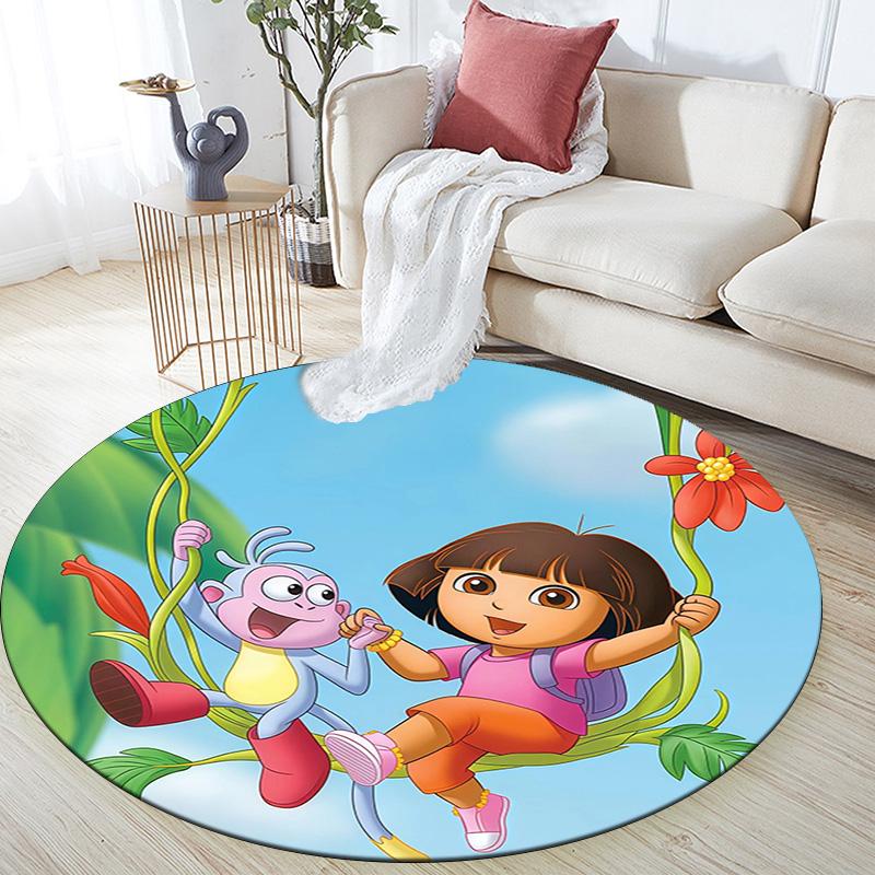Dora the Explorer Round Area Rug,Carpet Rug for Living Room Bedroom Sofa Playroom Decor,Non-slip Floor Mat