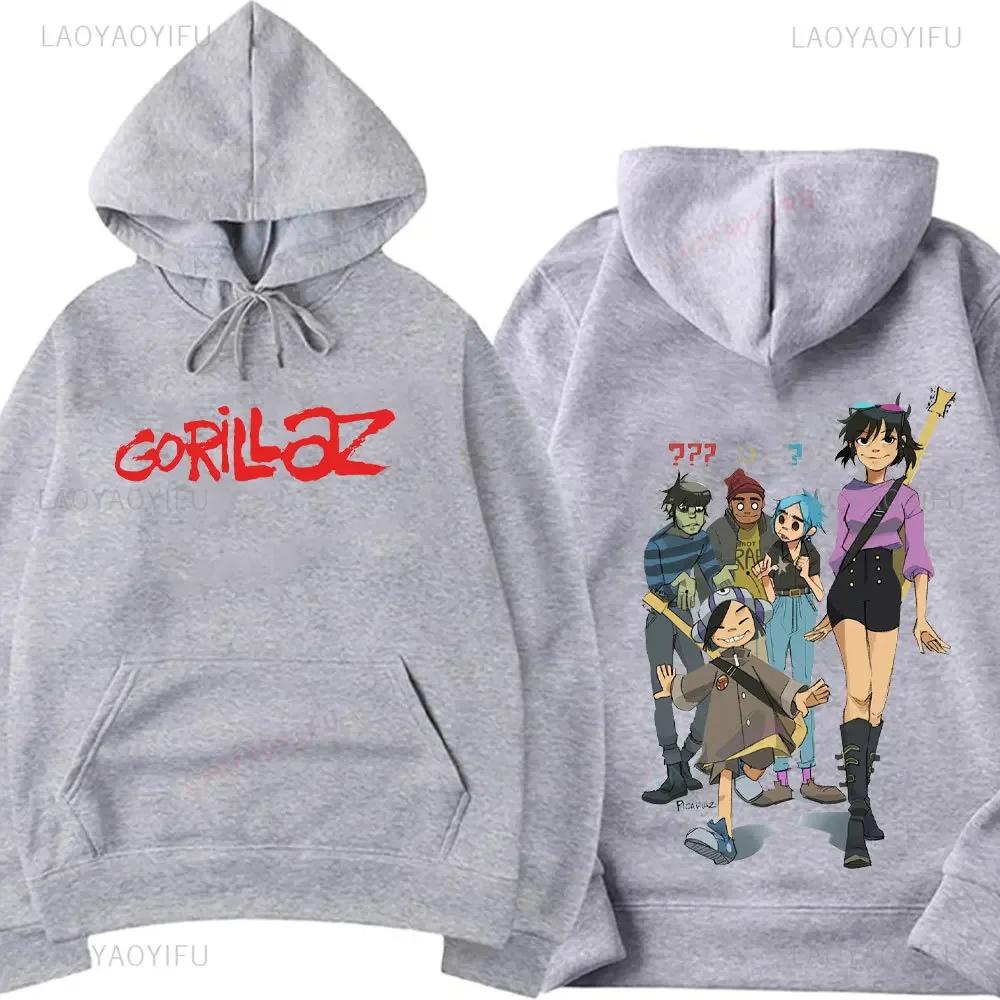 Band Musicale Gorillaz PUNK ROCK Maglione Motivo Cartone Animato con Cappuccio Abbigliamento Casual e Trendy Vintage Y2K Oversize