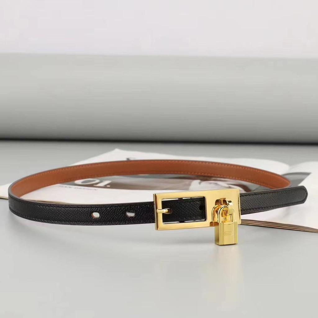 Curea de piele naturală pentru femei, cu cataramă cu pin și lacăt, din piele de vacă, pentru blugi și costume