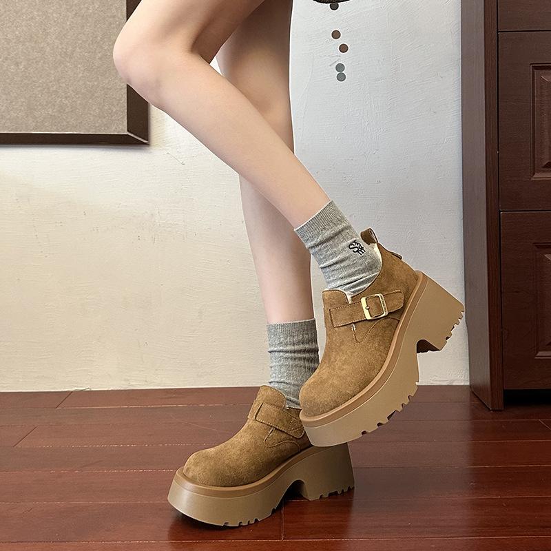 

Small man heightened platform Birkenstocks women s 2025 winter velvet snow boots belt buckle retro loafers 35 верблюд