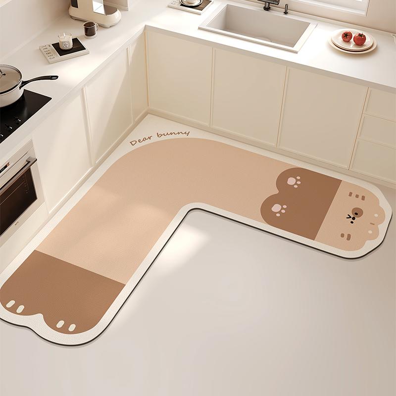 L-shaped Kitchen Carpet Cute Cartoon Diatom Mud Floor Mat Creative Water-absorbing Corner Bathroom Mats Non-slip Washable Rug IG