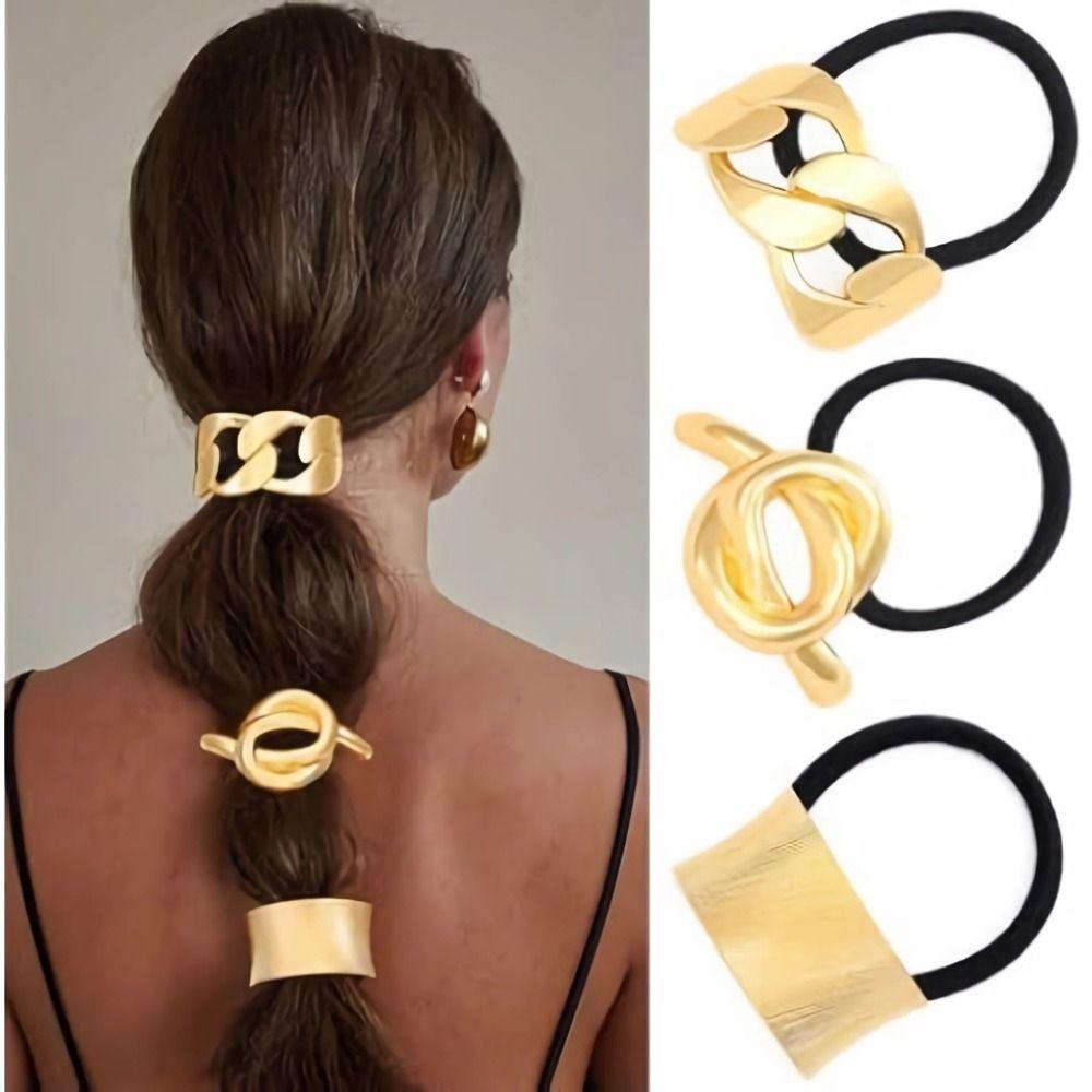 Silver Metal Metal Hair Cuff Golden Color Hair Rope Accessories Scrunchies Girls