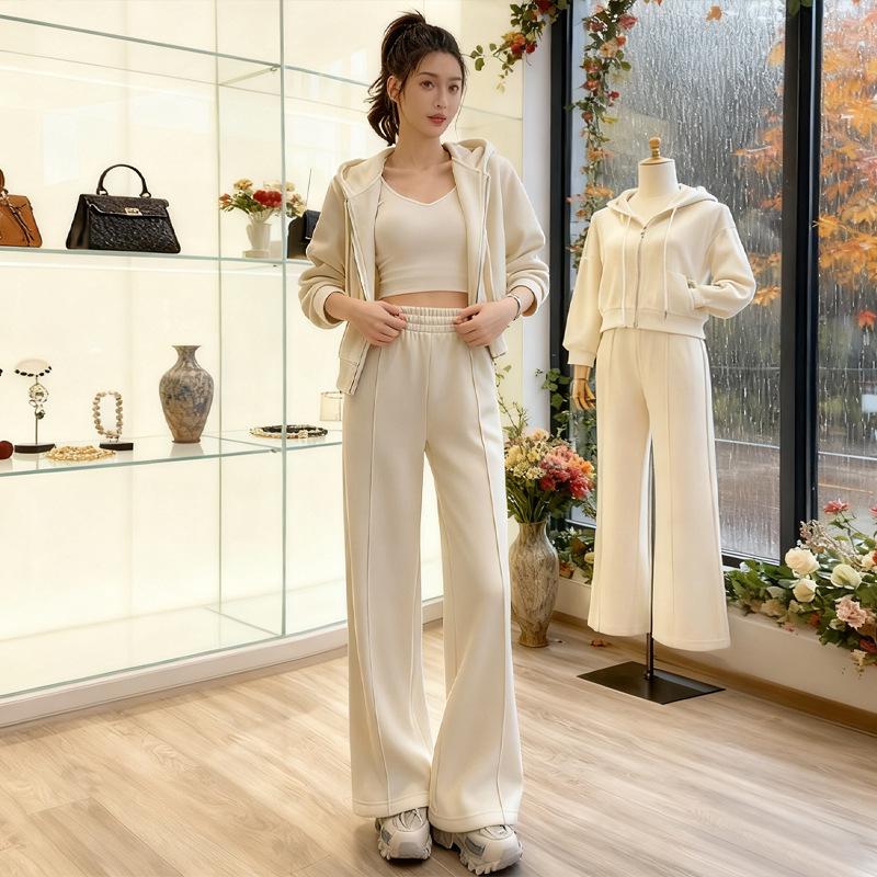 Korean Style Hoodie & Wide-Leg Pants Set - Casual Spring/Autumn Fashion for Women S