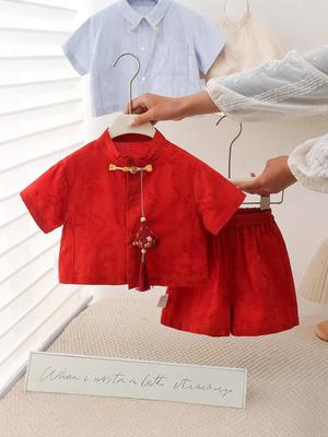 Completo estivo Hanfu cinese per ragazzo - Set a maniche corte per il primo compleanno o regalo per la Festa delle Barche Drago