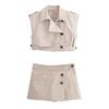 2025 Spring Women's Slim Fit Top and Skirt Set with Turn-Down Collar and Button Detail