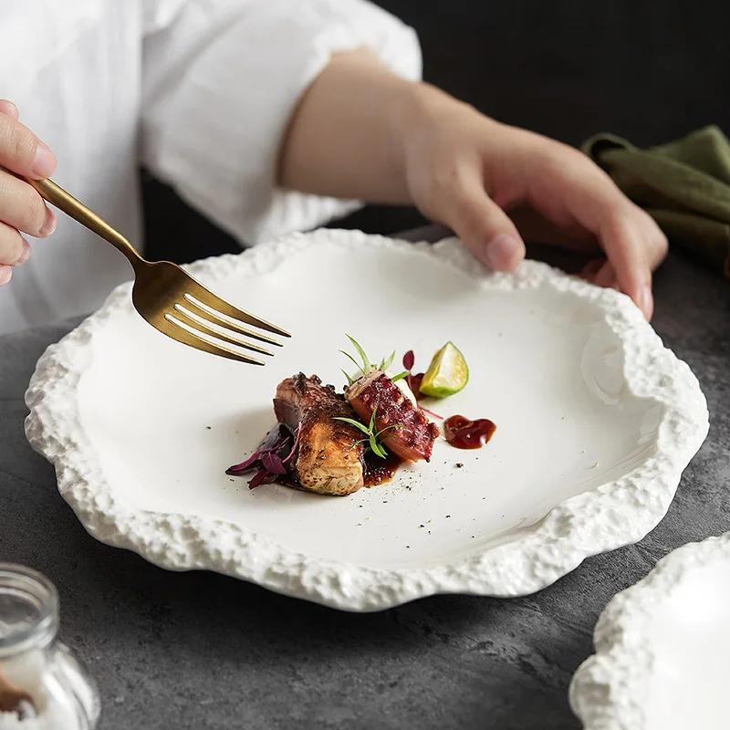 Rockpattern Skirt Plate Household Ceramic Flat Plates Vegetable Shallow Hotel Tableware INS Style Western Food Kitchen Plate