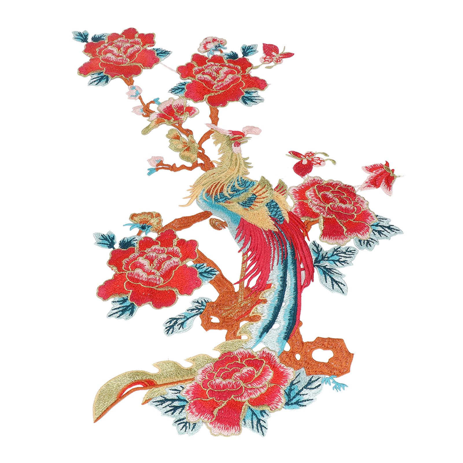 

Цветочная нашивка цветы феникса в китайском стиле нейлоновая пряжа глянцевая декоративная практичная вышитая ткань