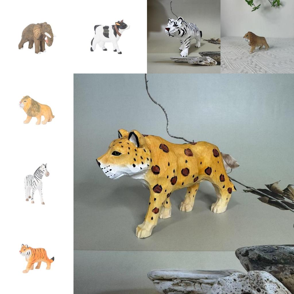 Wooden Animal Carving Decor Set With Handcrafted Art For Desktop Display And Gift Giving